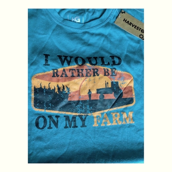 T-shirt "I would rather be on my Farm" Blue, Teal Green. Size XL. NWT - Picture 5 of 6